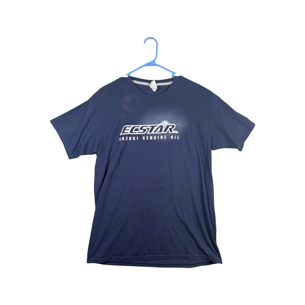 Suzuki Ecstar Genuine Oil Graphic T-Shirt Mens Large Navy Blue Racing Moto Tee